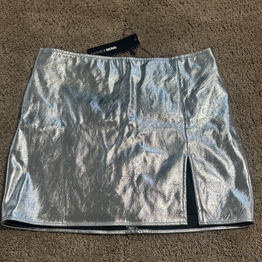 Fashion Nova Metallic Silver Mini Skirt